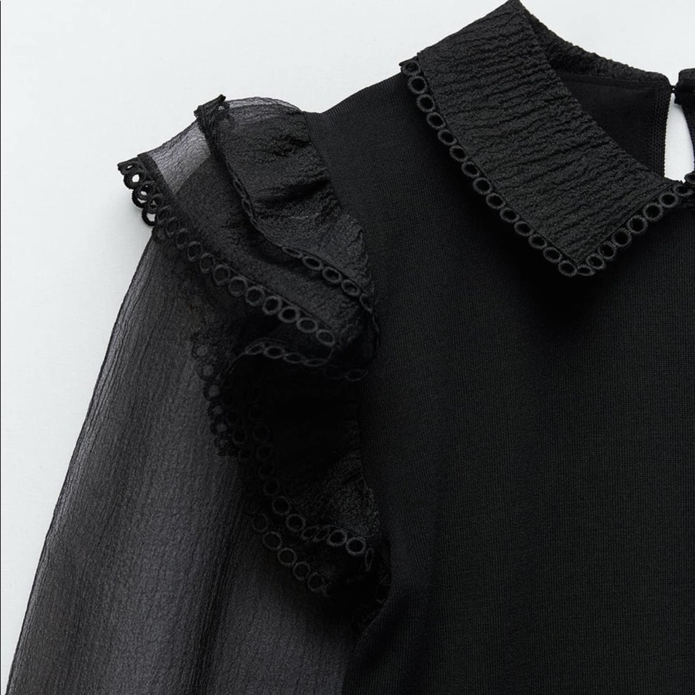 Zara Women’s Knit Sweater Organza Sleeves - Picture 5 of 7